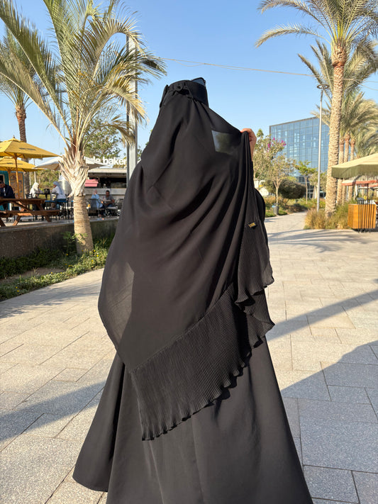 طرحة بليسية شيفون سعودي  راحة وأناقة (أسود فاحم)
